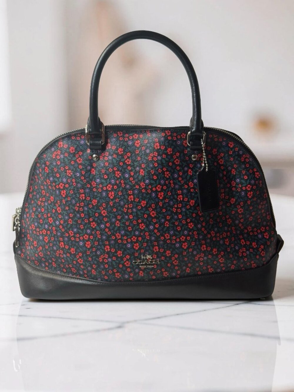 Coach Sierra Ranch Floral Dome Satchel Black Zip Top Structured Bag
